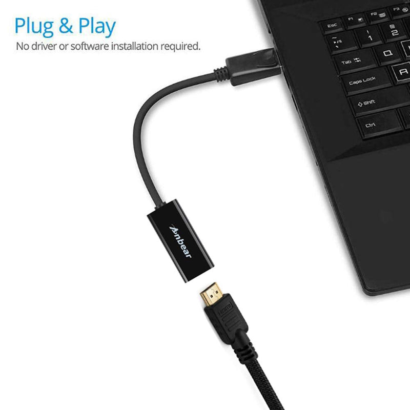 [Australia - AusPower] - Anbear DisplayPort to HDMI Adapter, Display Port to HDMI Cable(Male to Female) for DisplayPort Enabled Desktops and Laptops Connect to HDMI Displays (1 Pack, DP) 1 Pack 