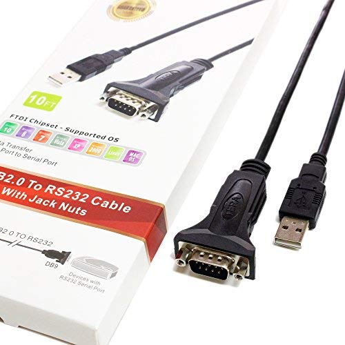 [Australia - AusPower] - Tera Grand - Premium USB 2.0 to RS232 Serial DB9 Adapter Cable 10 Feet - Supports Windows 11, 10, 8, 7, Vista, XP, 2000, 98, Linux and Mac - Built with FTDI Chipset and Hex Jack Nuts 10 ft 