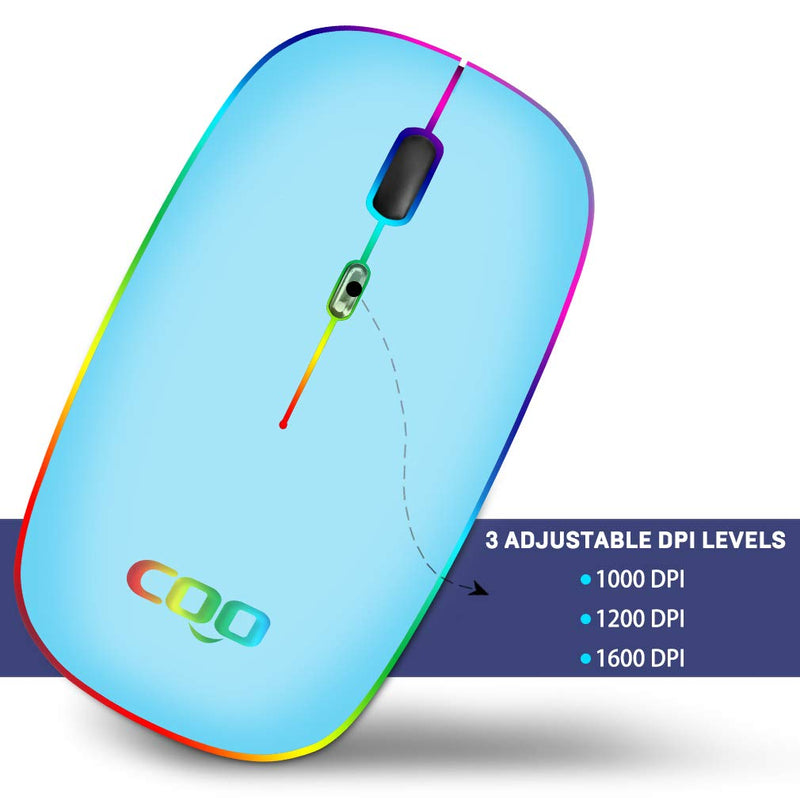 [Australia - AusPower] - Wireless Mouse, COO LED Slim Dual Mode(Bluetooth 5.1 and 2.4G Wireless) Rechargeable Led Wireless Mouse with 3 Adjustable DPI for iPad OS 13 , MacBook, Laptop, Mac OS 10.10 Bluetooth+2.4G Wireless(Sky Blue) 