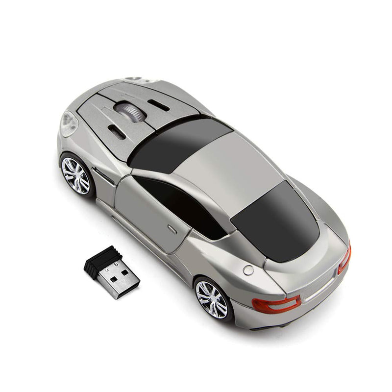 [Australia - AusPower] - ECOiNVA Wireless Sports Car Mouse Laptop Desktop Mouse Computer Optical Mice 2.4GHz USB Mouse (Gray) Gray 