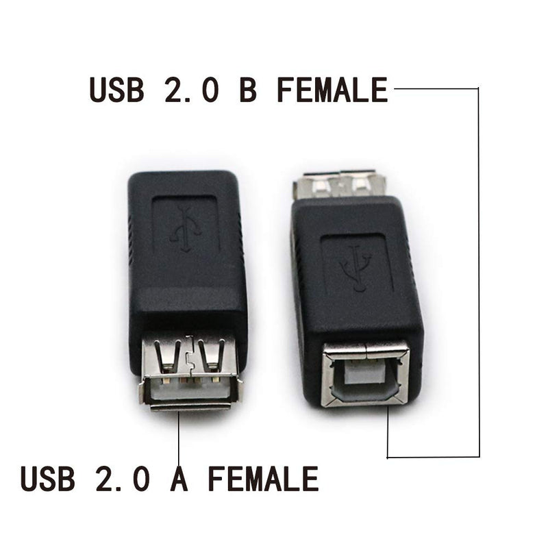 [Australia - AusPower] - 2 Pack USB 2.0 AF/BF Plug Type A Female to Type B Female Adapter Connector Converter Compatible with Laptop Computer Hard Drive Printer Camera 