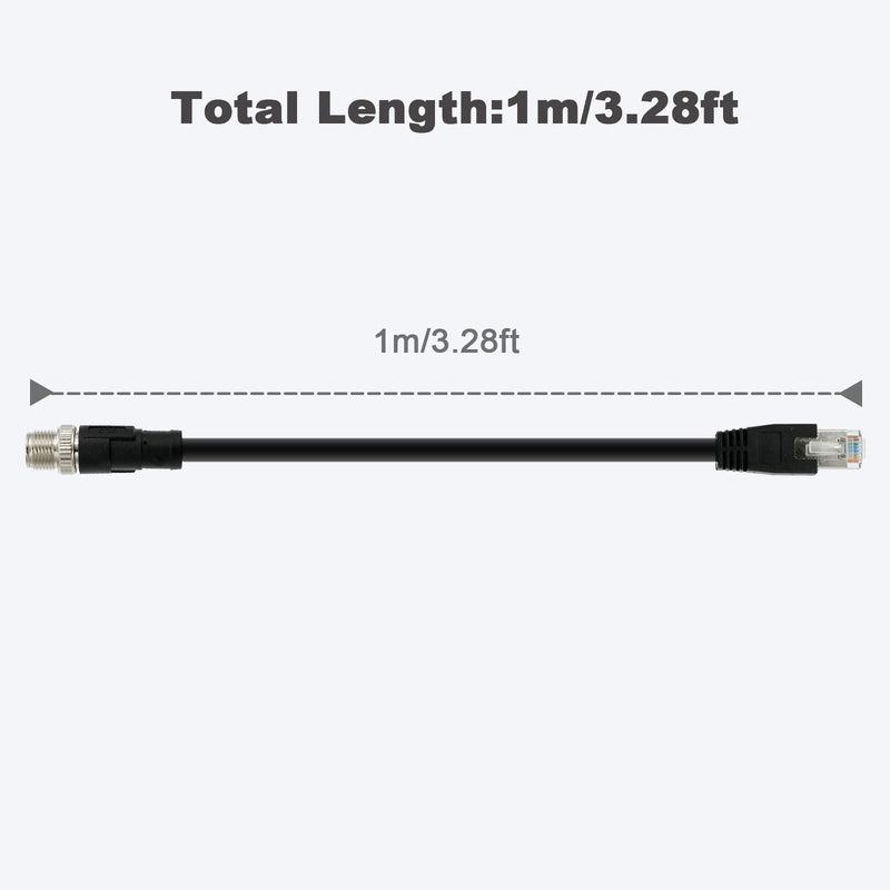 [Australia - AusPower] - Alvin’s Cables M12 8 Pin Male to RJ45 Shielded Ethernet Cable X Coded 8 Position Cat6a Cable for Cognex Industrial Camera 3.2ft/1M Black 