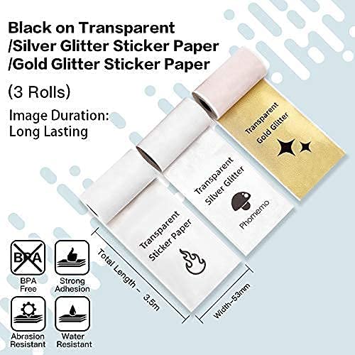 [Australia - AusPower] - Phomemo Mini Bluetooth Label Maker with 1 Transparent/Silver/Gold Glitter Sticker Paper 
