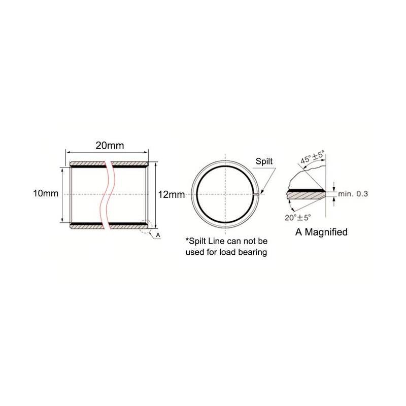 [Australia - AusPower] - uxcell Sleeve Bearing 10mm Bore x 12mm OD x 20mm Length Plain Bearings Wrapped Oilless Bushings 10pcs 