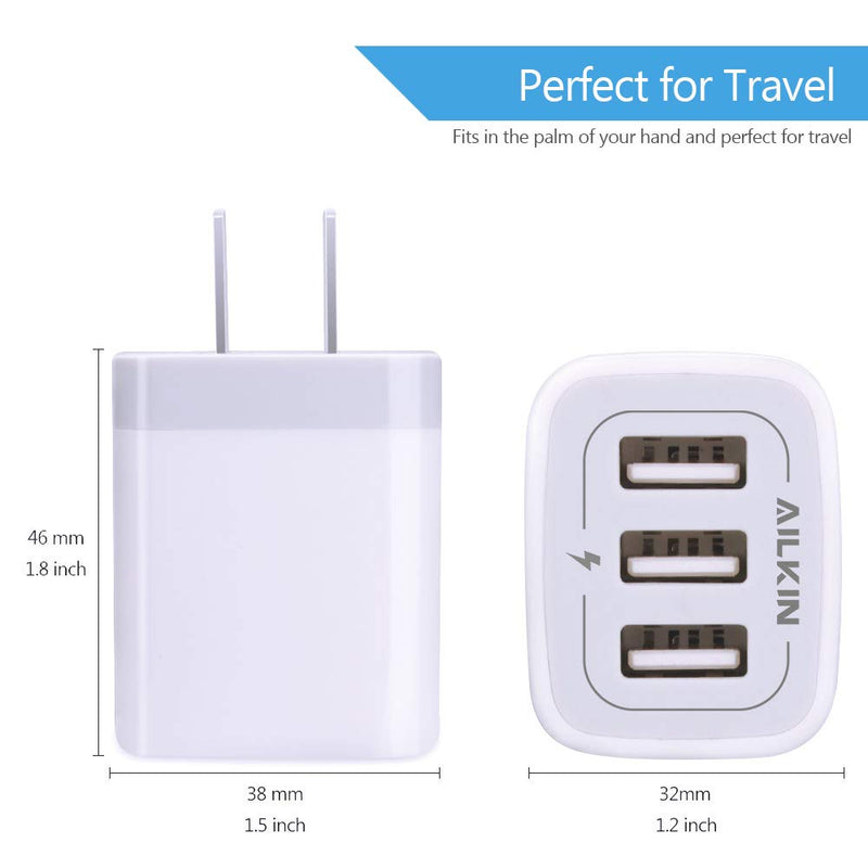 [Australia - AusPower] - USB Charger Cube, Wall Charger Plug, AILKIN 3.1A 3-Muti Port USB Adapter Power Plug Charging Station Box Base for iPhone 13 12 Pro Max Mini SE 11 Pro Max/X/8/7/6S, Samsung Phones USB Charging Block White 
