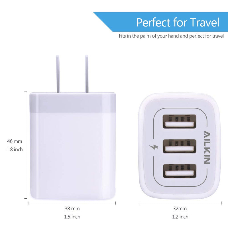 [Australia - AusPower] - USB Plug in Wall Charger, Charging Block, 3Pack Ailkin 3.1A Fast Charge 3- Port Power Adapter Cube Box Brick Base Compatible with Phone, Pad, LG, Honor, Samsung, Kindle Fire, Blue, All USB Multicolor-2 