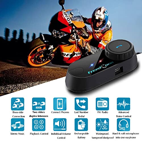 [Australia - AusPower] - FreedConn TCOM VB Motorcycle Helmet Bluetooth Intercom Headset Communication Systems Kit, for 2 or 3 Riders, FM Radio / MP3/GPS Connective/Range 800m / Handsfree / 1 Pack Changeable Hard & Soft Mic Single Pack of Hard Mic Cord 