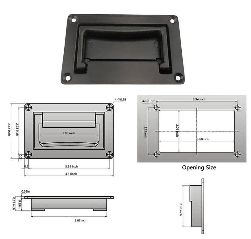 [Australia - AusPower] - YUDTKK Zinc Alloy Recessed Pull Handle Container Handle Black Flush Lift Recessed Door Handle,4.33 Inch,1 Pack 1 