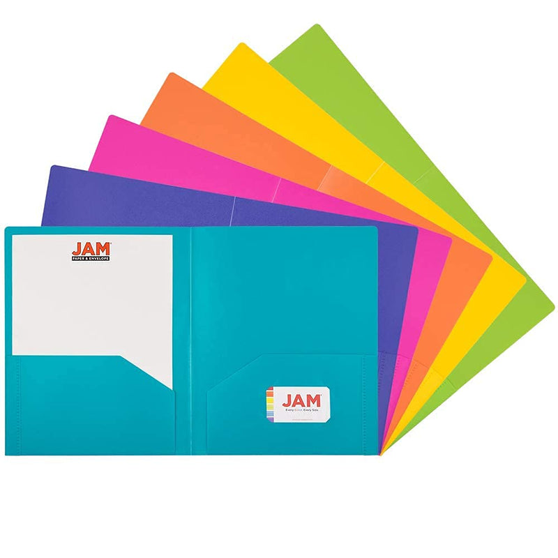 [Australia - AusPower] - JAM PAPER Heavy Duty Plastic 2 Pocket Extra Tough School Folders - Assorted Fashion Colors - 6/Pack 