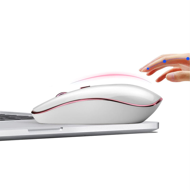 [Australia - AusPower] - Wireless Mouse for Laptop, J JOYACCESS 2.4G Ultra Thin Silent Mouse with USB Receiver, 2400 DPI Portable Mobile Optical Cordless Mouse for Laptop,Computer,MacBook,Windows, Chromebook, PC(White + Pink) White + Pink 