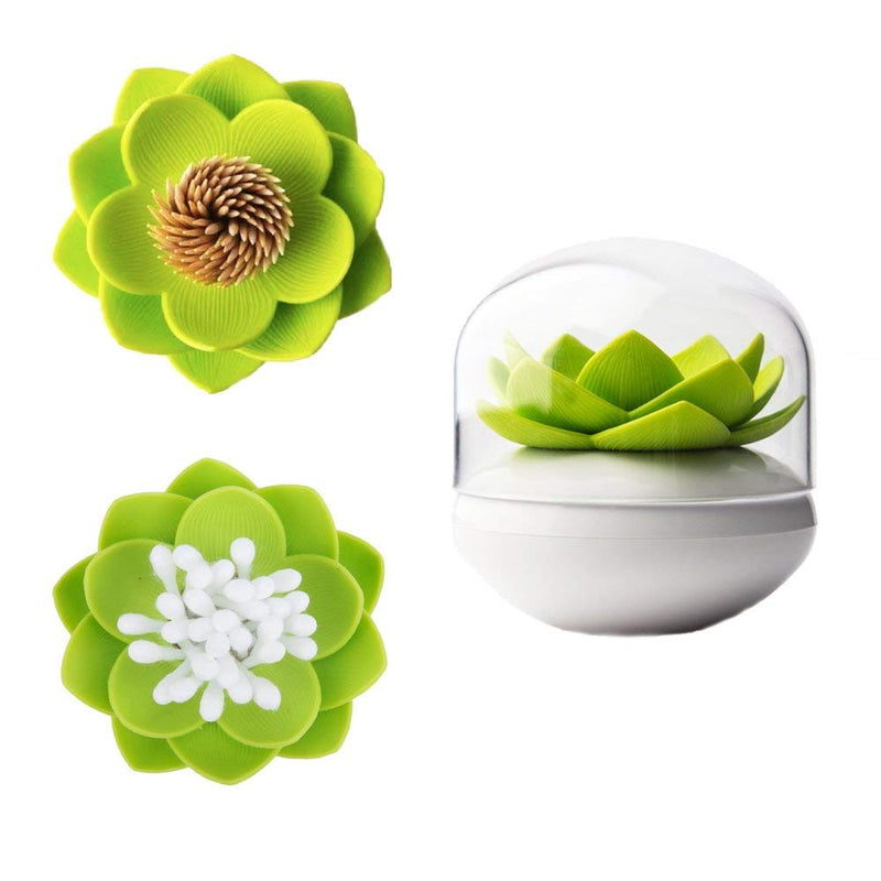 [Australia - AusPower] - Bloss Cotton Swab Holder Q-Tips Holder Lotus Toothpick Holder Small Toothpick Case Toothpicks Organizer Bathroom Vanity Canister -Green Green 1 PCS 