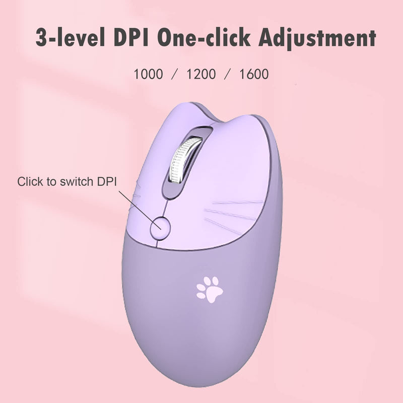 [Australia - AusPower] - Cute Cat Wireless Mouse, Silent Mouse, 2.4G Wireless Mice, Candy Colors, Kawaii Mouse for Girls and Kids (Purple) Purple 