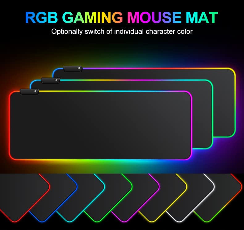 [Australia - AusPower] - Large RGB Gaming Mouse Pad -15 Light Modes Touch Control Extended Soft Computer Keyboard Mat Non-Slip Rubber Base for Gamer Esports Pros 31.5X11.8 