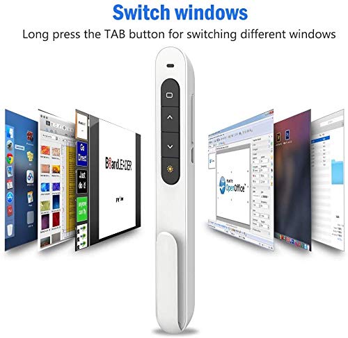 [Australia - AusPower] - DinoFire Red Light Wireless Presenter, Powered by AAA (Not Included) Hyperlink Volume Control Presentation Clicker, RF 2.4GHz PowerPoint Clicker Presentation Remote Control Slide Clicker Advancer 11 A&White 