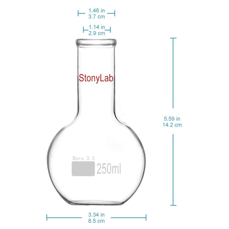 [Australia - AusPower] - StonyLab Glass 250ml Long Neck Flat Bottom Flask, Borosilicate Glass Heavy Wall Flat Bottom Boiling Flask with Long Neck, 250ml 250 ml 