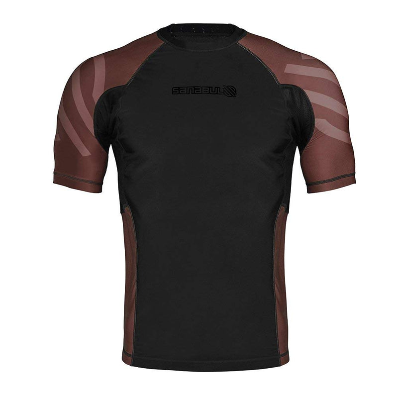 [Australia - AusPower] - Sanabul Essentials Short Sleeve Compression Training Rash Guard for MMA BJJ Wrestling X-Small Brown 