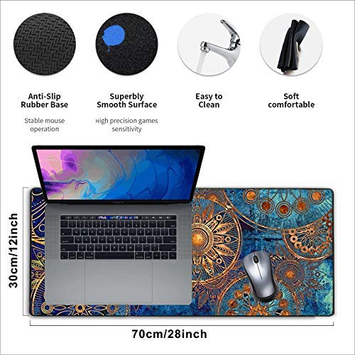 [Australia - AusPower] - Stitched Edges Large Gaming Mouse Pad,Extended Mousepad with Non-Slip Rubber Base for Laptop Desktop Computer Keyboard Mat - Rose Gold Mandala 