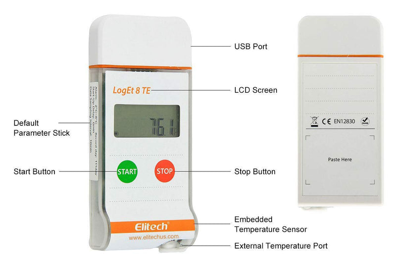 [Australia - AusPower] - Elitech LogEt 8 TE Temperature Data Logger Reusable PDF Report USB Port High Accuracy 16000 Points External Temp 