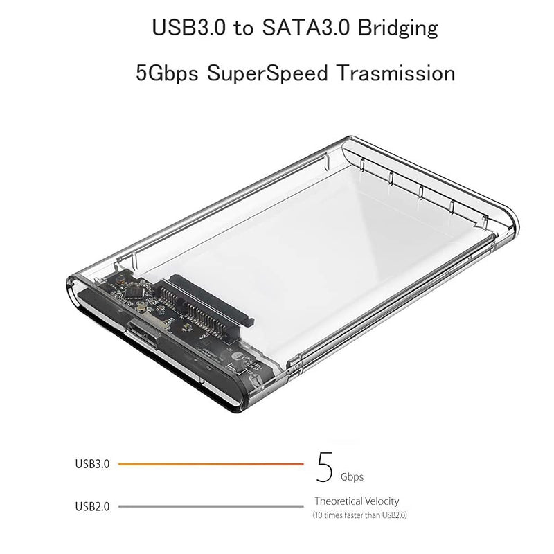 [Australia - AusPower] - Reletech 2.5" External Hard Drive Enclosure, SATA to USB 3.1 Tool-Free Clear for 2.5 Inch SSD & HDD 9.5mm 7mm External Hard Drive Case Supports UASP SATA 