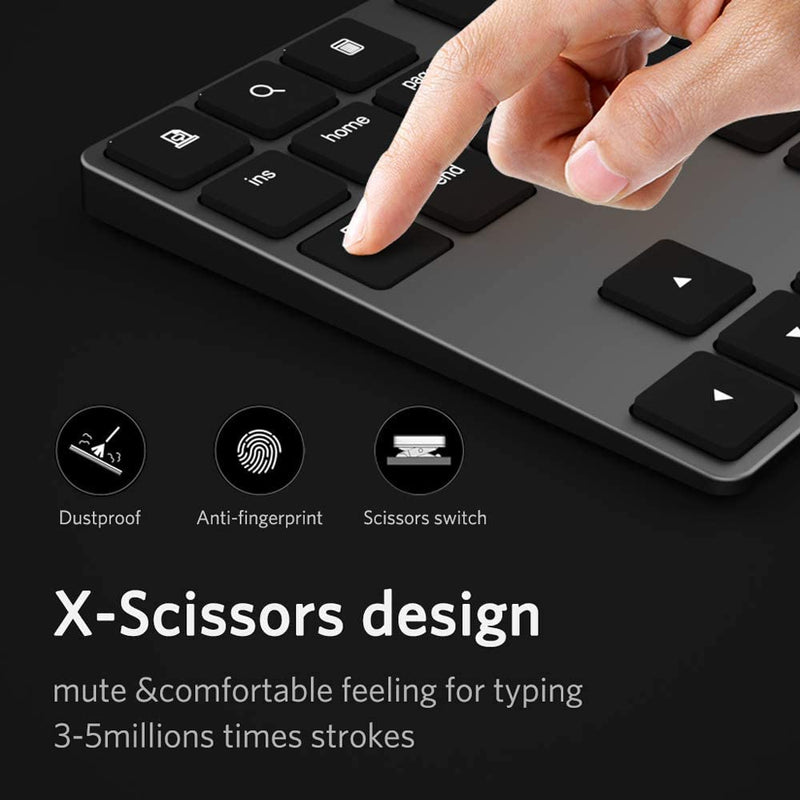 [Australia - AusPower] - Bluetooth Number Pad, Aluminum Rechargeable Numeric Keypad Wireless 34-Keys Number Keyboard Shortcut Keypad Numpad Data Entry Compatible for iMac Windows, MacBook Air/Pro and Laptop etc. Deep Black 
