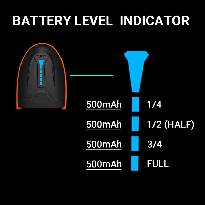 [Australia - AusPower] - Tera Barcode Scanner Wireless 1D Laser Cordless Barcode Reader with Battery Level Indicator, Versatile 2 in 1 2.4Ghz Wireless and USB 2.0 Wired Orange 