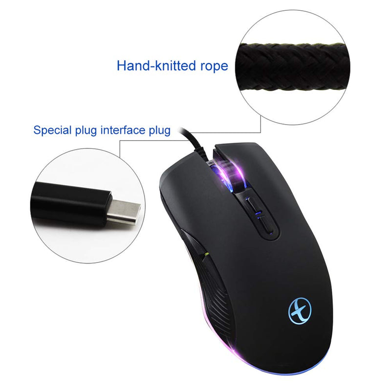 [Australia - AusPower] - FIRSTMEMORY USB C Mouse Type C Ergonomic Wired Mouse RGB Gaming Mouse Optical Mice with Adjustable DPI 800/1600/2400/3200 Compatible with Notebook, PC, Laptop, MacBook and All Type-C Device (Black) 
