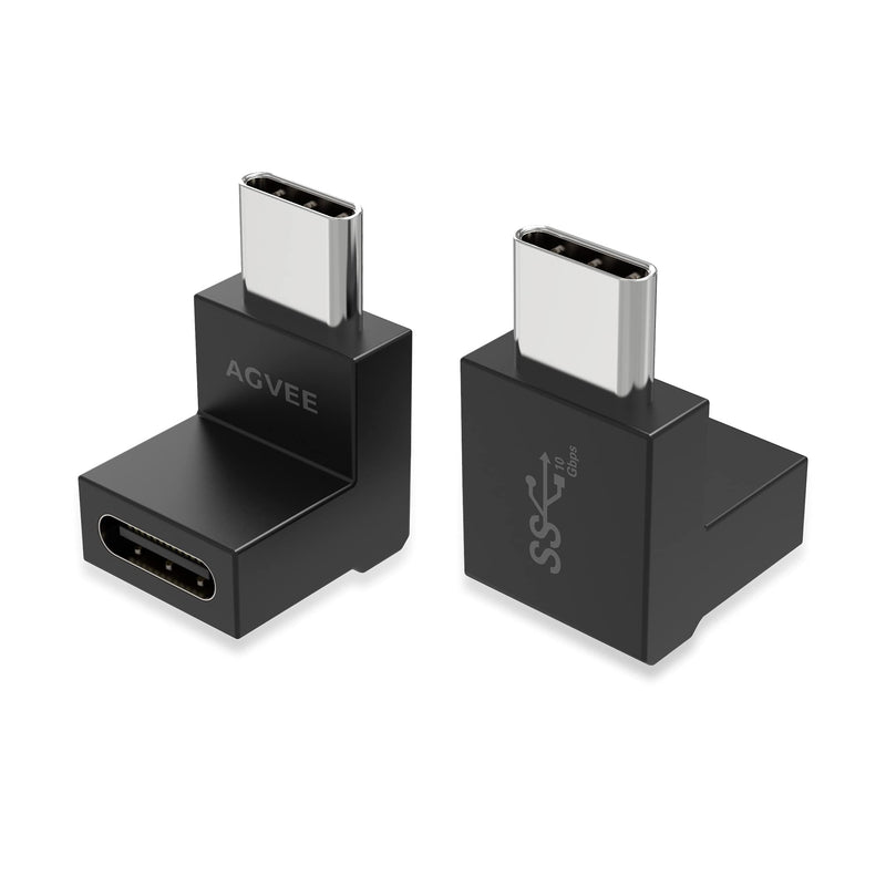 [Australia - AusPower] - AGVEE [ 4 Pack] 90 Degree Right Angled USB-C Male to USB-C Female Adapter (Type-C 3.2 Gen 2) Video 10G Data Converter, Black 