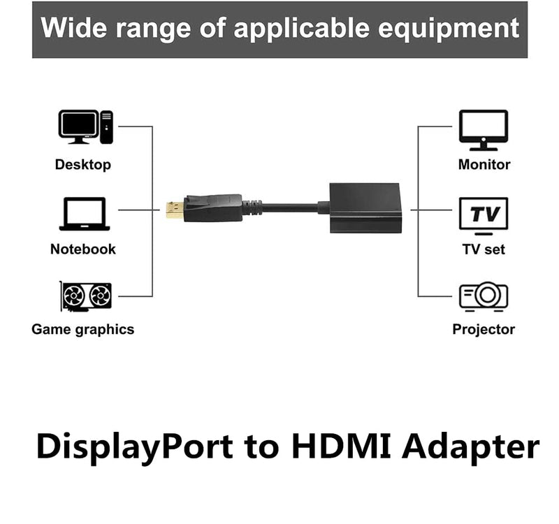 [Australia - AusPower] - DP to HDMI Adapter, Gold-Plated DisplayPort Male to HDMI Female Converter 60Hz Compaitible with PC Laptop Dell HP Monitor HDTV Projector and More Passive DPTOHDMI 