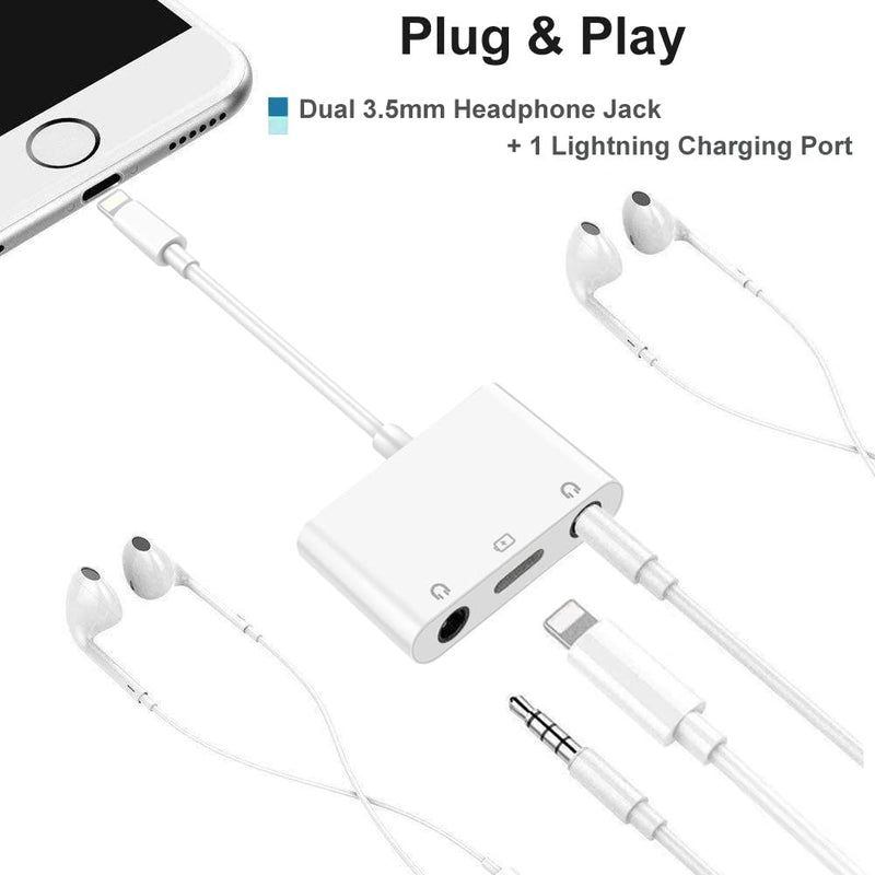 [Australia - AusPower] - 8ware Lightning to 3.5mm Headphone Adapter for iPhone Dual Earphone Jack and Charging Adapter Headphone Splitter for iPhone 14/13/12/11/XS Max/XR/8/7 Supports iOS up to Latest 16 