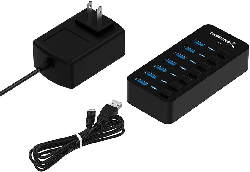 [Australia - AusPower] - SABRENT 36W 7-Port USB 3.0 Hub with Individual Power Switches and LEDs Includes 36W 12V/3A Power Adapter (HB-BUP7) 