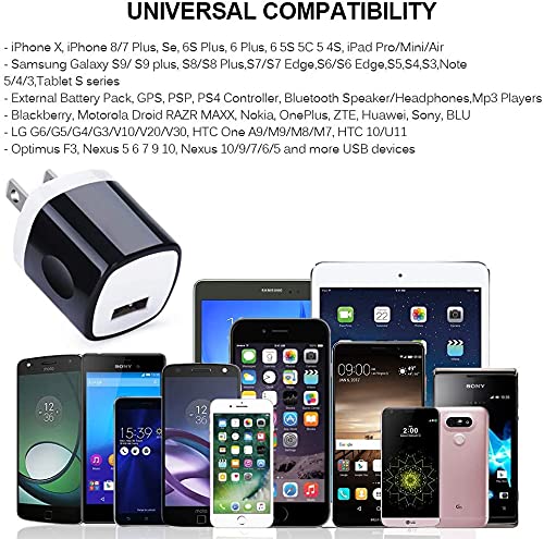 [Australia - AusPower] - USB Single Charger Block 10 Pack, UorMe 1A 5V Single Port Power Adapter Charging Phone Cube Box Pack Compatible with iPhone 12 SE 11 X 8 7 6S, Galaxy A21 Note20 A71 A51 A31 S10 S9 S8 Note 9 8 S7 Edge Black+White 
