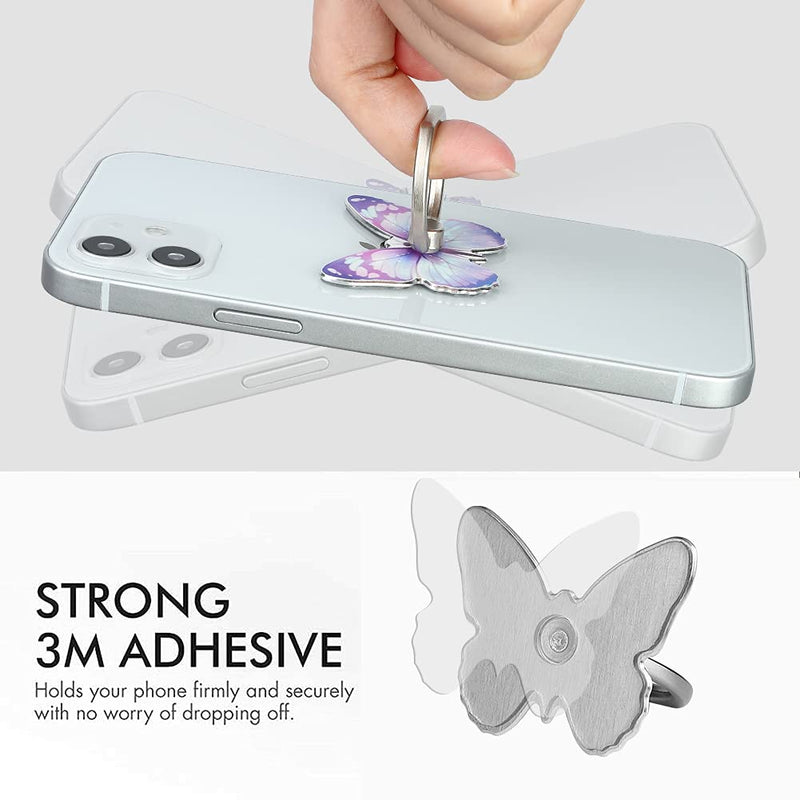 [Australia - AusPower] - LSL Cute Butterfly Cell Phone Ring Holder 360°Rotation Metal Finger Stand Kickstand Universal Compatible with iPhone Samsung Galaxy LG Google Pixel iPad Three Pack Pink Blue Purple Pretty Butterfly 