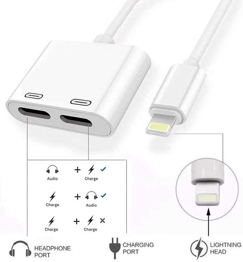 [Australia - AusPower] - Apple MFi Certified iPhone Headphone Adapter Splitter, Rosyclo 2 in 1 Dual Lightning Converter Cable Dongle Music+Charge+Call+Volume Control,Compatible with iPhone 12/11/XS/XR/8/7,iPad 