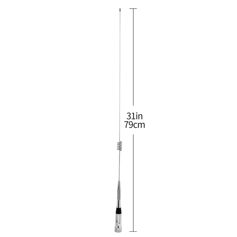 [Australia - AusPower] - HYS TC-VUM10A 31inch 785mm Dual Band 144/430Mhz 2Meter 70cm 200W 3/5dBi Stainless Steel Mobile Antenna PL259 (UHF-Male) Connector for Yaesu Motorola Midland Icom Ham Mobile Radio Transceiver 