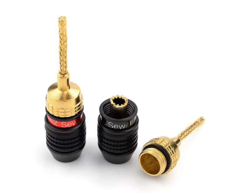 [Australia - AusPower] - Deadbolt Flex Pin Banana Plugs for Spring Loaded Speaker Terminals, 6 Pairs Gold Plated Plugs 