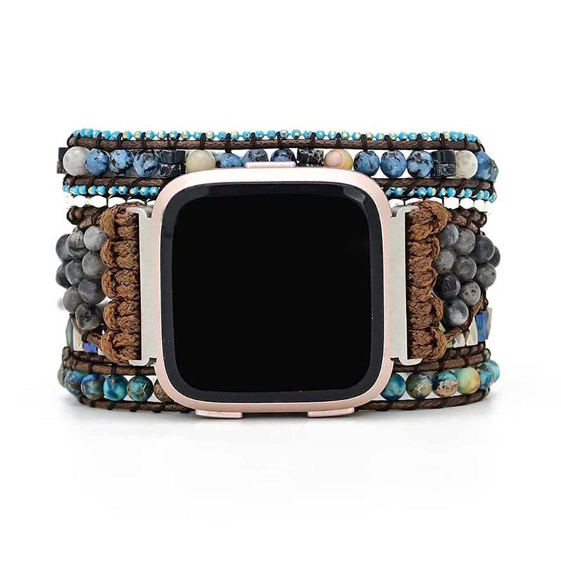 [Australia - AusPower] - Somesame Compatible with Fitbit Versa 3/Fitbit Sense Bands Boho Beads Bracelets,Multilayer 5 Wraps Chakra Leather Handmade Braided Real Natural Stone Beaded Rope Watch Strap for Women Men(Blue,M) style 1 M size for Fitbit Versa 3&Sense 