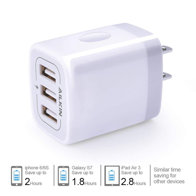 [Australia - AusPower] - USB Plug in Wall Charger, Charging Block, 3Pack Ailkin 3.1A Fast Charge 3- Port Power Adapter Cube Box Brick Base Compatible with Phone, Pad, LG, Honor, Samsung, Kindle Fire, Blue, All USB Multicolor-2 