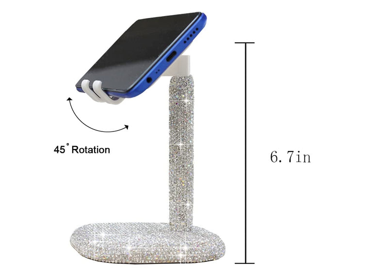 [Australia - AusPower] - CARCHILE Bling Rhinestone Crystal Phone Stand, Adjustable Cell Phone Stand, Phone Holder for Desk, Desktop Holder, Cradle Compatible with iPhone X Plus 11 Pro Max Samsung Smartphones SL (White) 