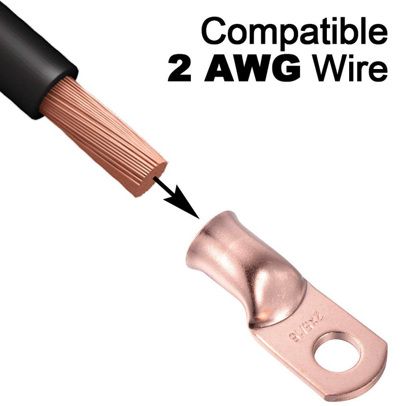 [Australia - AusPower] - 10 Pcs Copper Lugs Ring Terminals Connectors, 5/16” Stud Size for 2 Gauge Wire - Battery Cable Ends 2 Gauge 5/16 