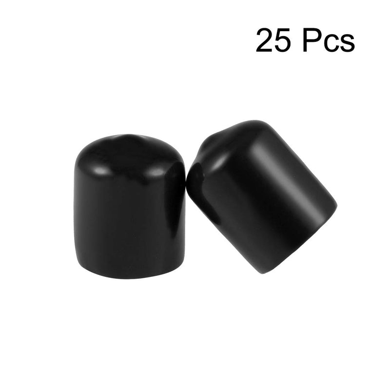 [Australia - AusPower] - uxcell 25pcs Rubber End Caps 15mm ID Vinyl Round End Cap Cover Screw Thread Protectors Black 