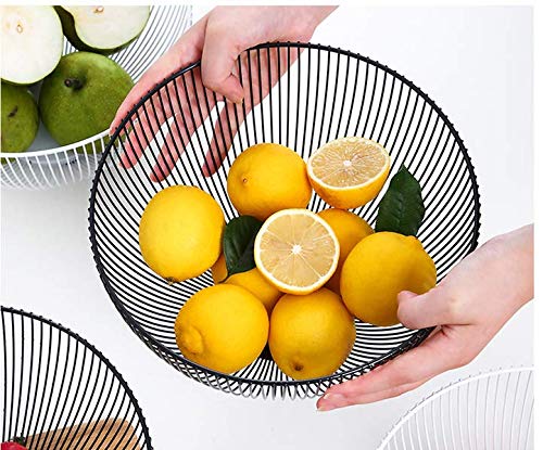 [Australia - AusPower] - Metal Wire Fruit Basket,Large Round Storage Baskets for Bread,Metal Wire Bread Fruit Bowl Vegetable Stand Holder for Snacks,Modern Fruit Bowl Decorate Kitchen Counter,Black By Cq acrylic Black High 