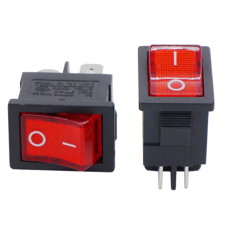 [Australia - AusPower] - Twidec/6Pcs Rocker Switch AC 6A/125V 10A/250V DPST 4 Pins 2 Position ON/Off Red LED Light Illuminated Boat Rocker Switch Toggle（Quality Assurance for 1 Years）KCD1-4-201N-R 