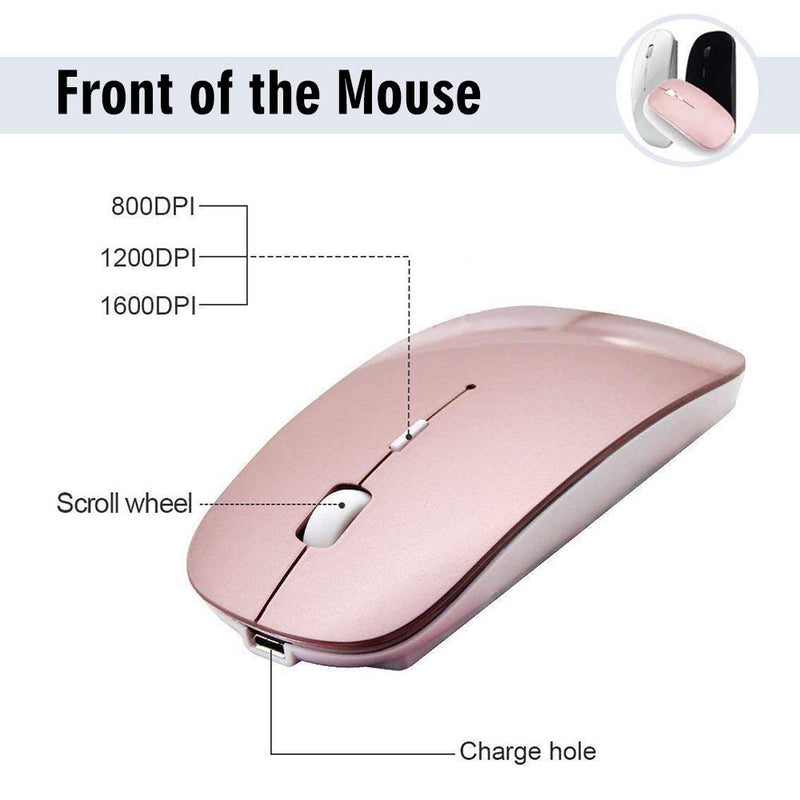 [Australia - AusPower] - Rechargeable Wireless Mouse, 2win2buy 2.4G Optical Sensor Slim Cordless Mice with Nano USB Receiver (Stored in Back of The Mouse) for PC, Laptop, Computer, Notebook, Desktop (Rose Gold) 
