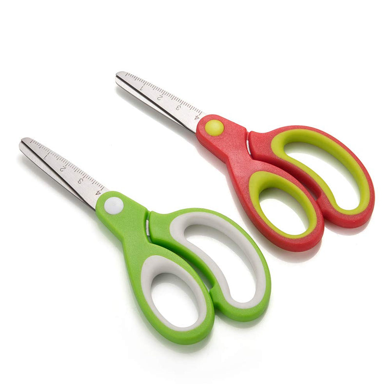 [Australia - AusPower] - Left-handed Kids Scissors by Galadim (Pack of 5, Rounded-tip, 5.2-Inch) - Lefty Soft Touch Blunt School Student Scissors Shears GD-018-G Green+Red 