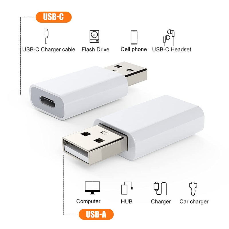 [Australia - AusPower] - USB C Female to USB A Male Adapter,Compatible with Apple MagSafe Watch to USB Wall Plug,Type-C to A Charger Cable Converter for iPhone 13 12 Mini Pro Max,MacBook,iPad,Galaxy Note,Google Pixel 5 4 3XL 2 Pack White 