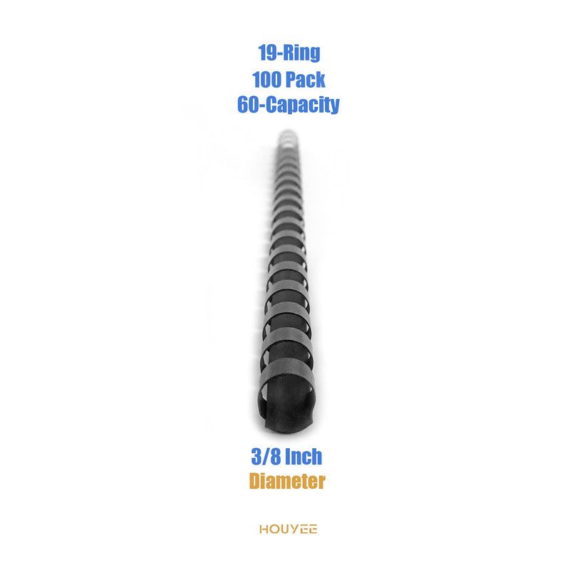 [Australia - AusPower] - HOUYEE 19 Ring Plastic Binding Comb,3/8 Inch Diameter,60 Sheet Capacity,Letter Size Black Comb Binding Spines, (Pack of 100 Combs) (3/8"(60 Sheet Capacity)) 3/8"(60 sheet capacity) 
