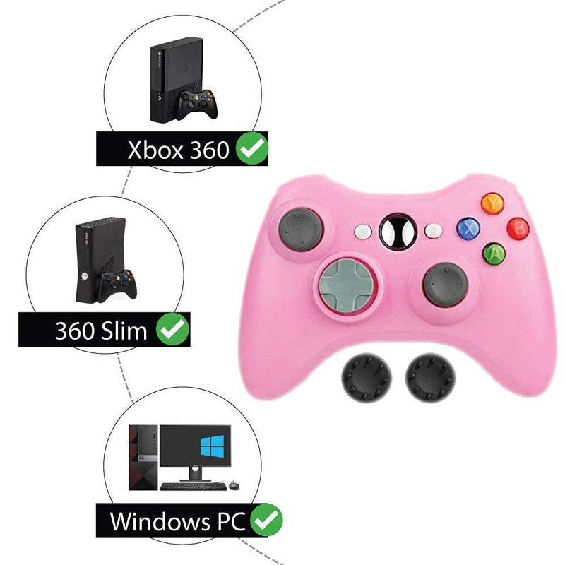 [Australia - AusPower] - BEK Controller 2 Pack Replacement for Xbox 360 Controller, Wireless Remote Gamepad with Thumb Grips, Double Vibration, Live Play, Compatible with Microsoft Xbox 360 Slim PC Windows Color (Pink Black) 