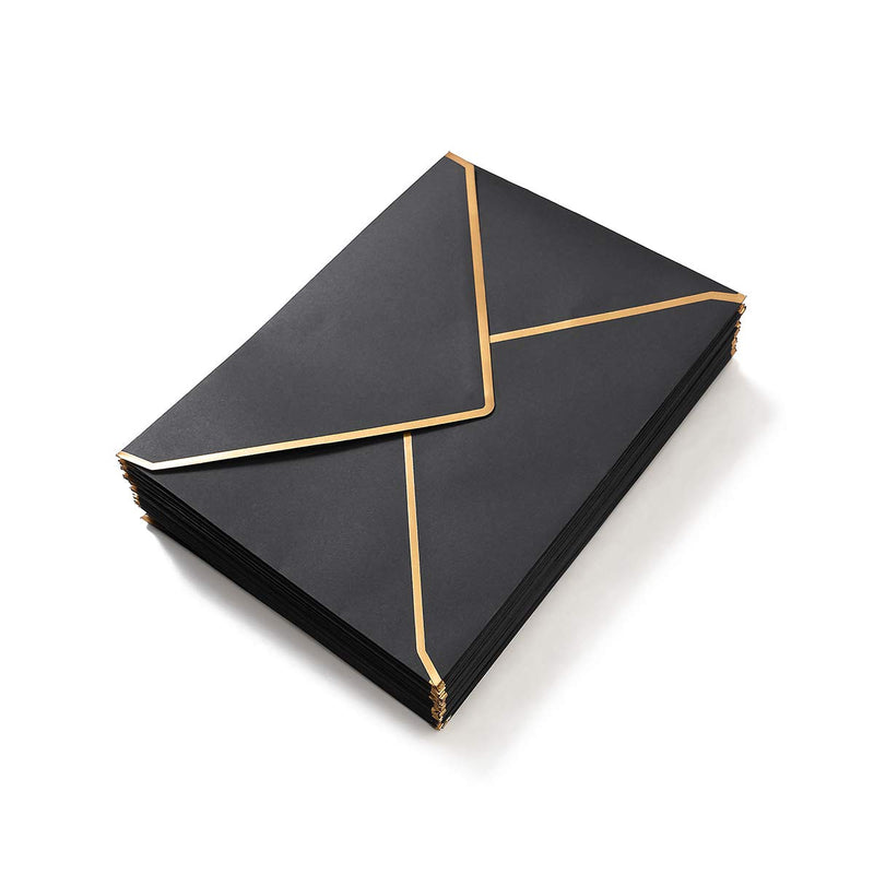 [Australia - AusPower] - 50 Pack A7 Envelopes 5 x 7 Card Envelopes Self-Adhesive V Flap Envelopes with Gold Border for Office, Wedding Gift Cards, Invitations, Graduation, Baby Shower, Parties (Black) Black 