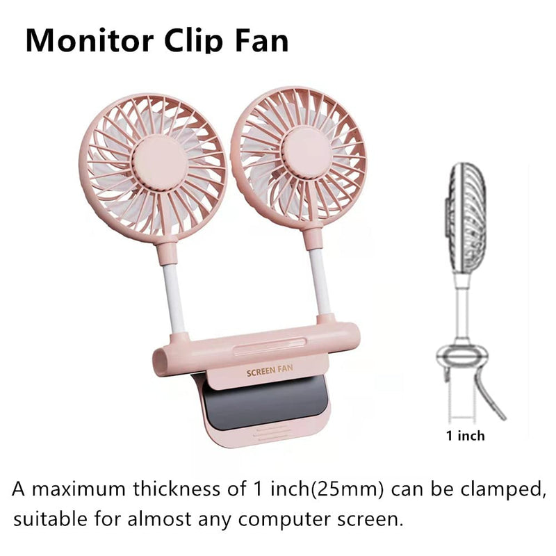 [Australia - AusPower] - Monitor Fan, THRRLY Desktop Fan with 2 Fan Heads, 3 Speeds 360° Rotatable Office Desk Fan USB Powered Cooling Fan with Sturdy Adjustable Clamp,Strong Wind Quiet Small USB Table Fan for Desktop Laptop. Pink 