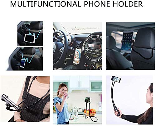 [Australia - AusPower] - Lazy Cell Phone Mount Hanging on Neck, Airlxf Flexible Long Arms Stand Clip Holder Stand 360 Rotating DIY Free Rotating Multiple Functions for Desk Bed, Bike and Motorcycle (Black) Black 